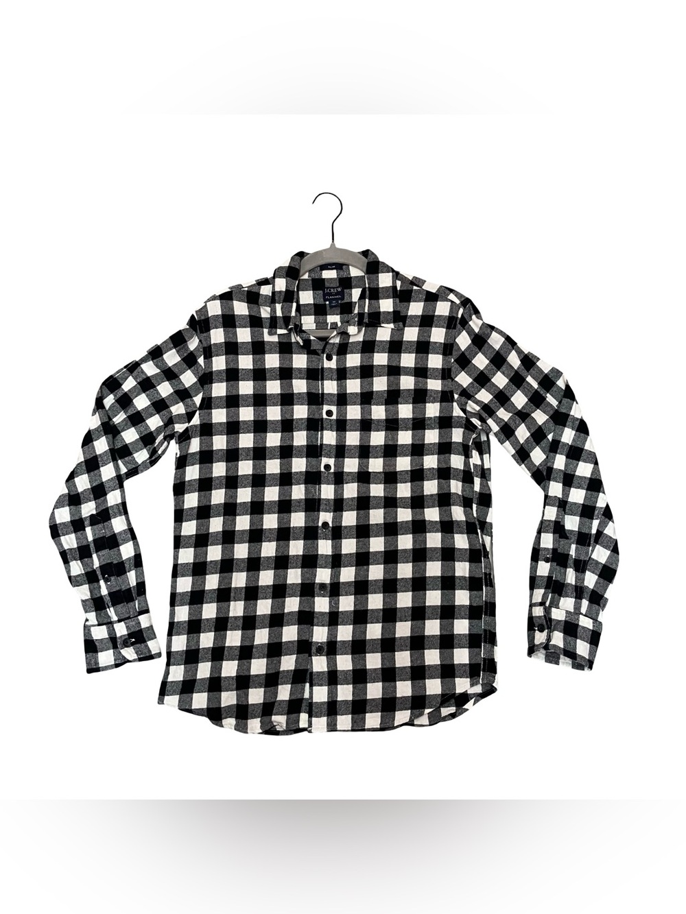 J Crew Slim Flannel Shirt Mens Medium Black White Buffalo Check Button Up Long